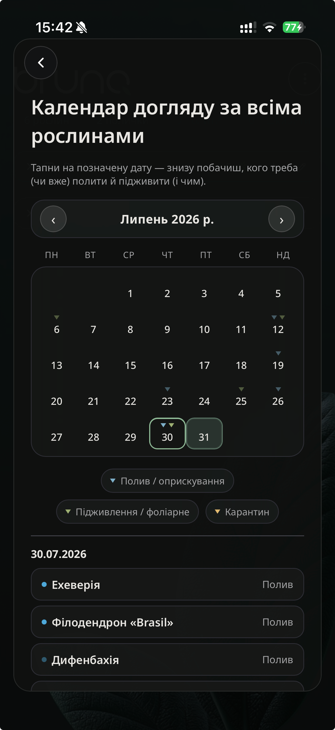 Календар догляду за рослинами